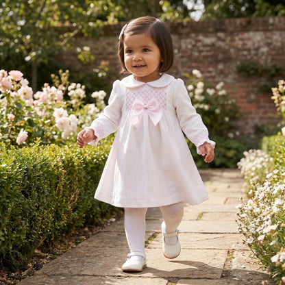 Baby Girls Pink Waffle Smocked Puff Dress