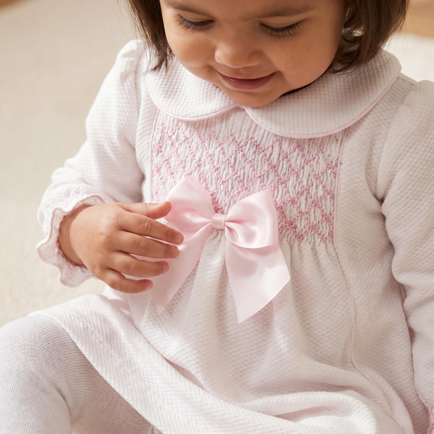 Baby Girls Pink Waffle Smocked Puff Dress