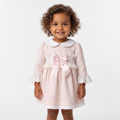 Baby Girls Pale Pink Broderie Waist Dress with Bow