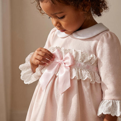 Baby Girls Pale Pink Broderie Waist Dress with Bow