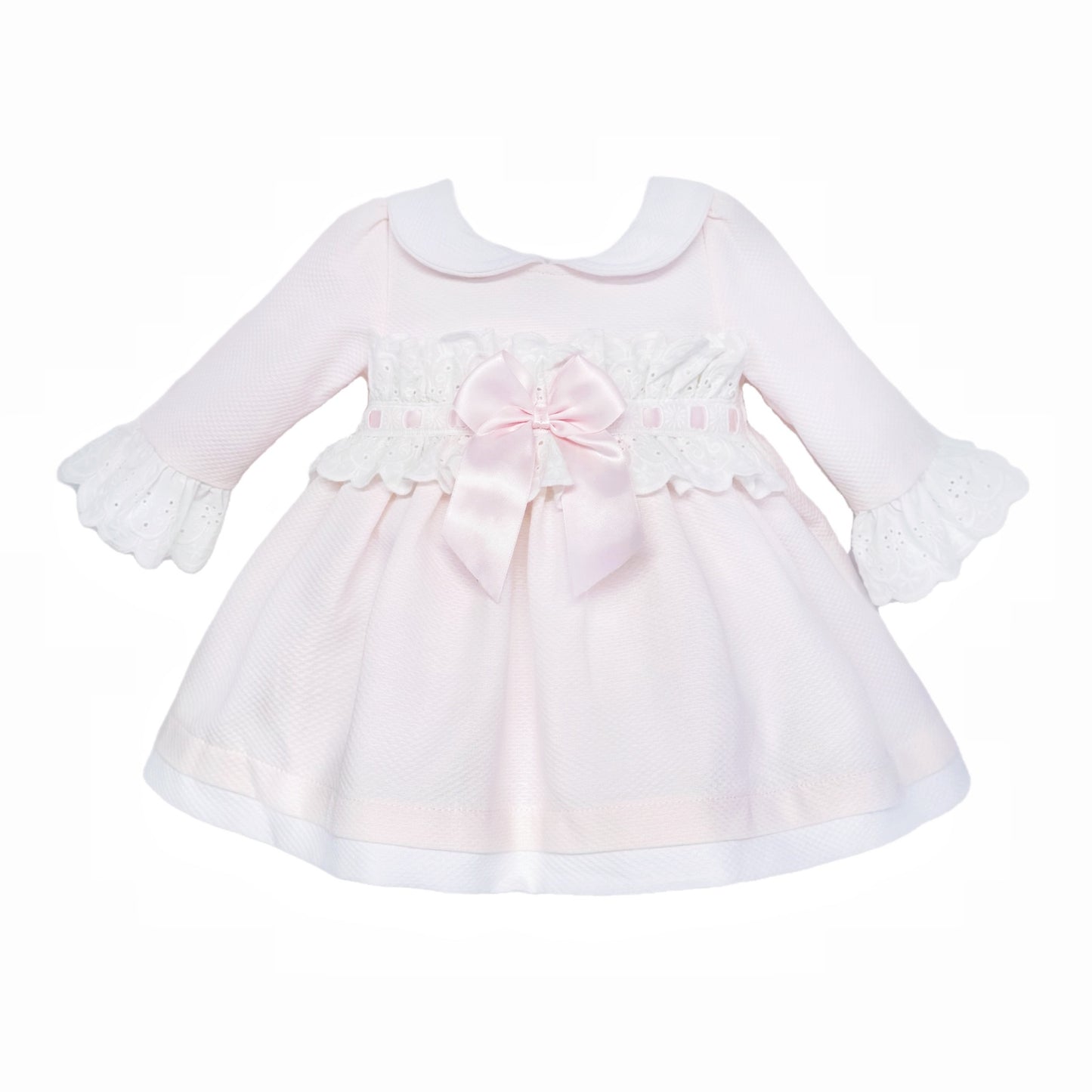 Baby Girls Pale Pink Broderie Waist Dress with Bow