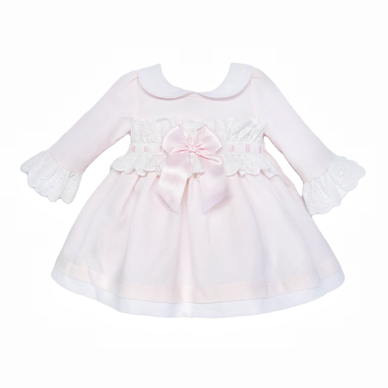 Baby Girls Pale Pink Broderie Waist Dress with Bow