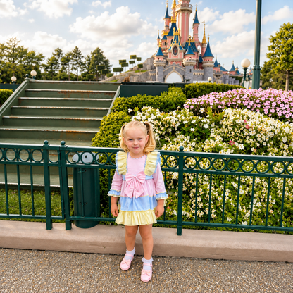 Baby Girls Pink Blue and Yellow Ruffle Dress