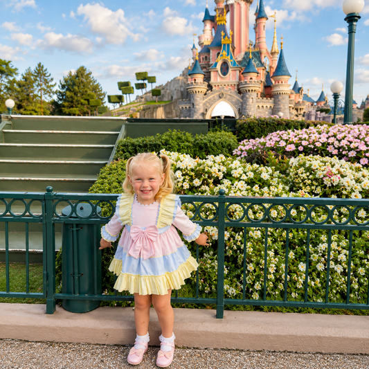 Baby Girls Pink Blue and Yellow Ruffle Dress