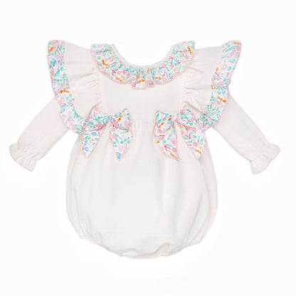 Baby Girls Pale Pink Floral Ruffle Romper with Bows