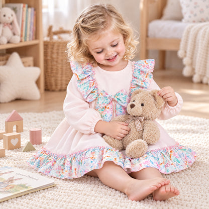 Baby Girls Pale Pink Floral Ruffle Dress with Back Bow