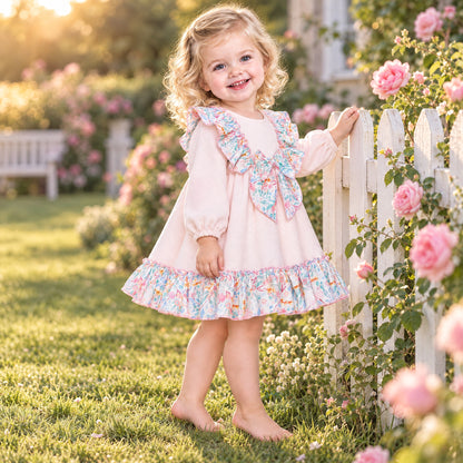 Baby Girls Pale Pink Floral Ruffle Dress with Back Bow