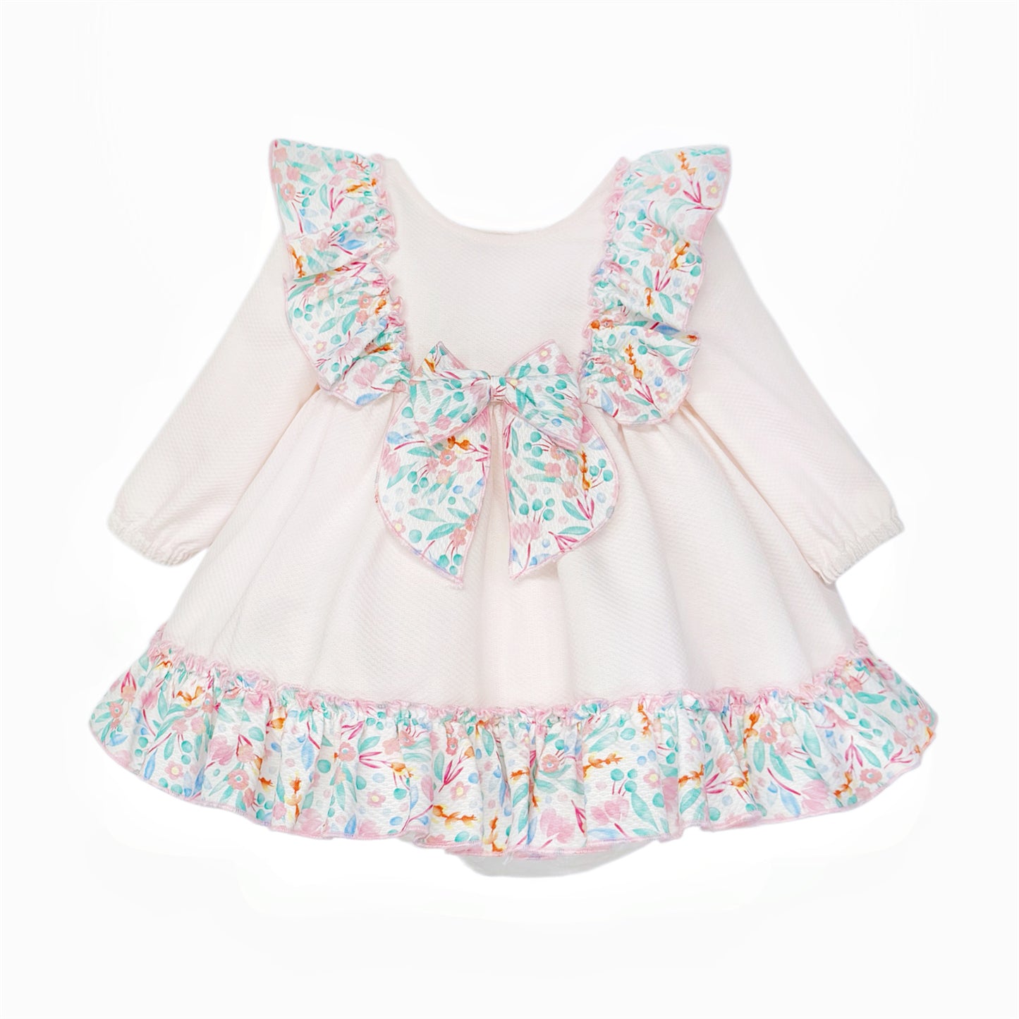 Baby Girls Pale Pink Floral Ruffle Dress with Back Bow