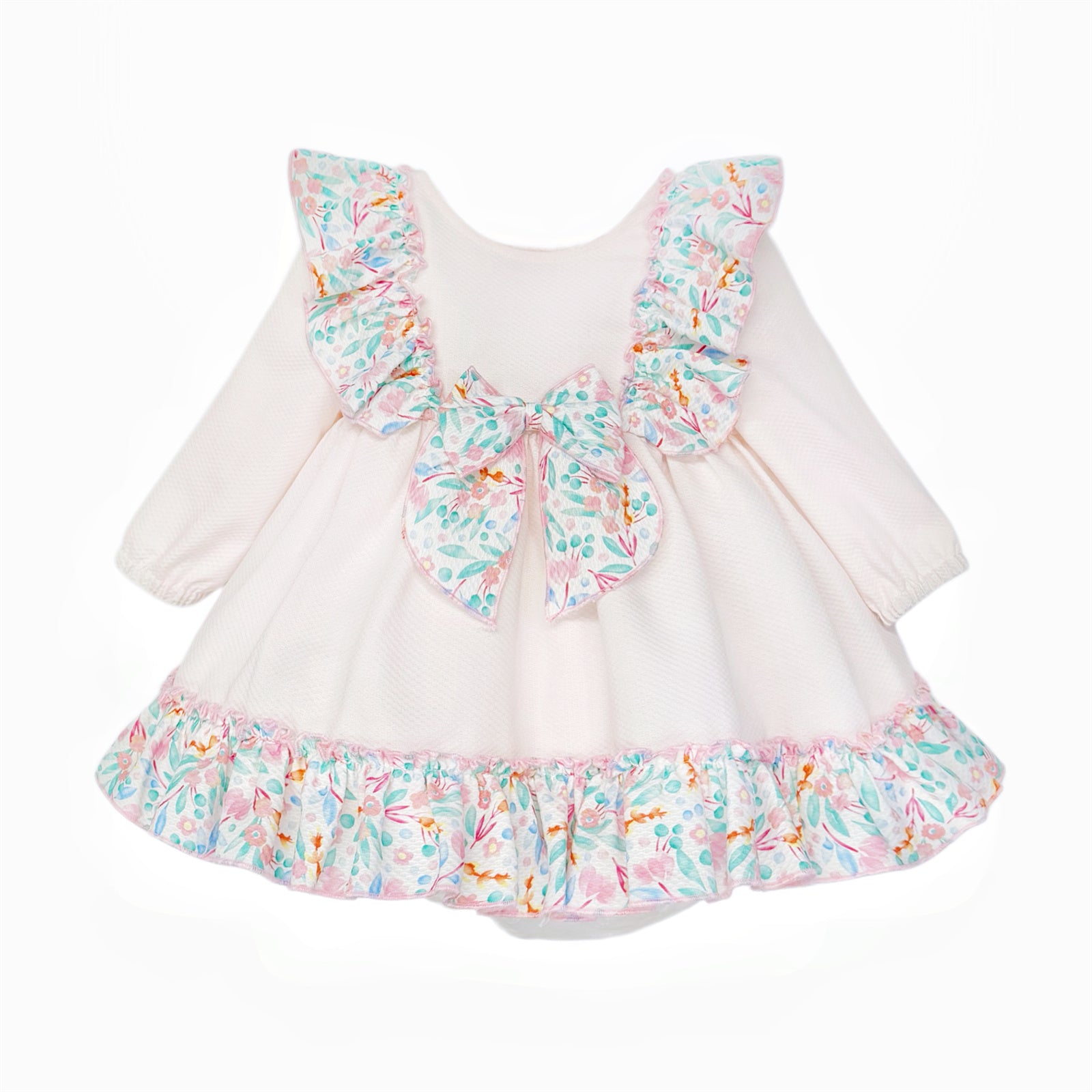 Baby Girls Pale Pink Floral Ruffle Dress with Back Bow