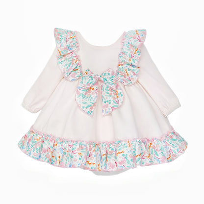 Baby Girls Pale Pink Floral Ruffle Dress with Back Bow