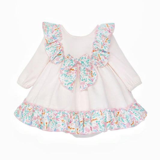 Baby Girls Pale Pink Floral Ruffle Dress with Back Bow