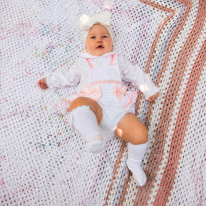 Baby Girls Pale Pink Broderie Romper and White Shirt Set