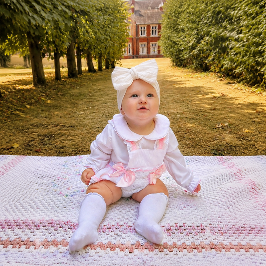 Baby Girls Pale Pink Broderie Romper and White Shirt Set