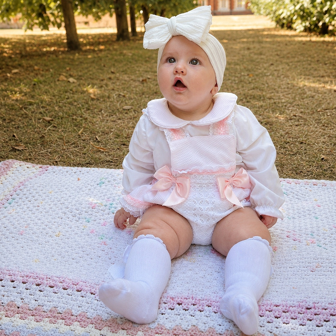 Baby Girls Pale Pink Broderie Romper and White Shirt Set