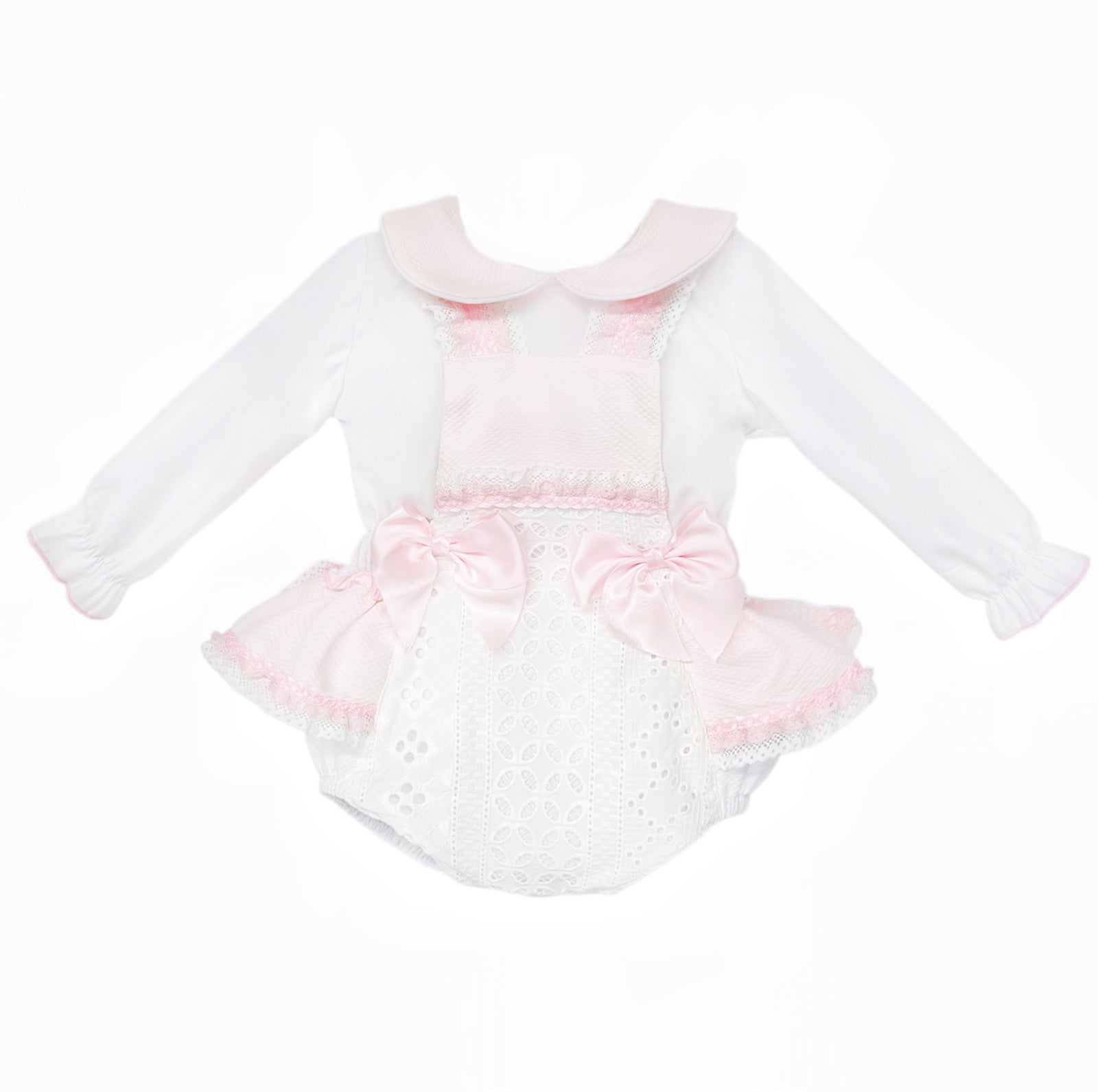 Baby Girls Pale Pink Broderie Romper and White Shirt Set