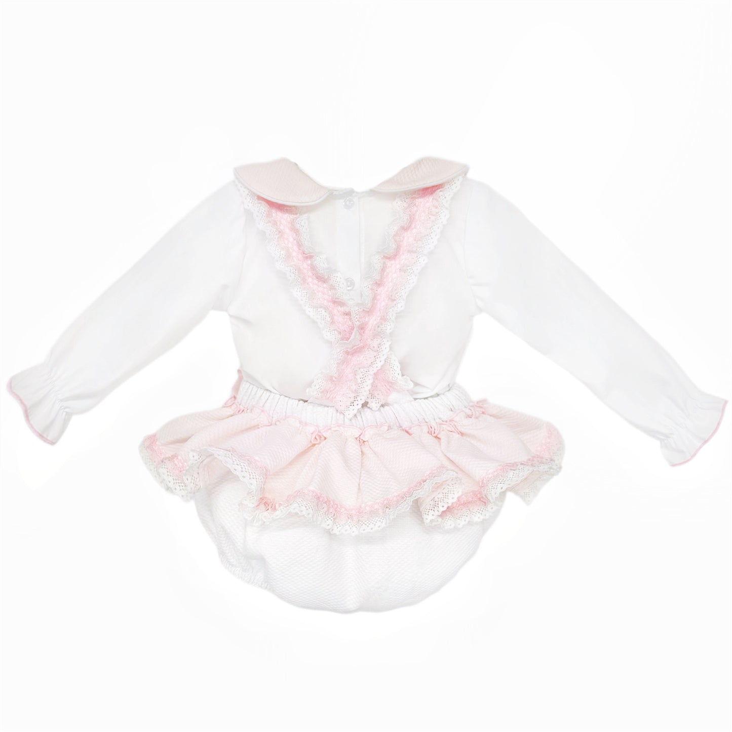 Baby Girls Pale Pink Broderie Romper and White Shirt Set, alternate view 2