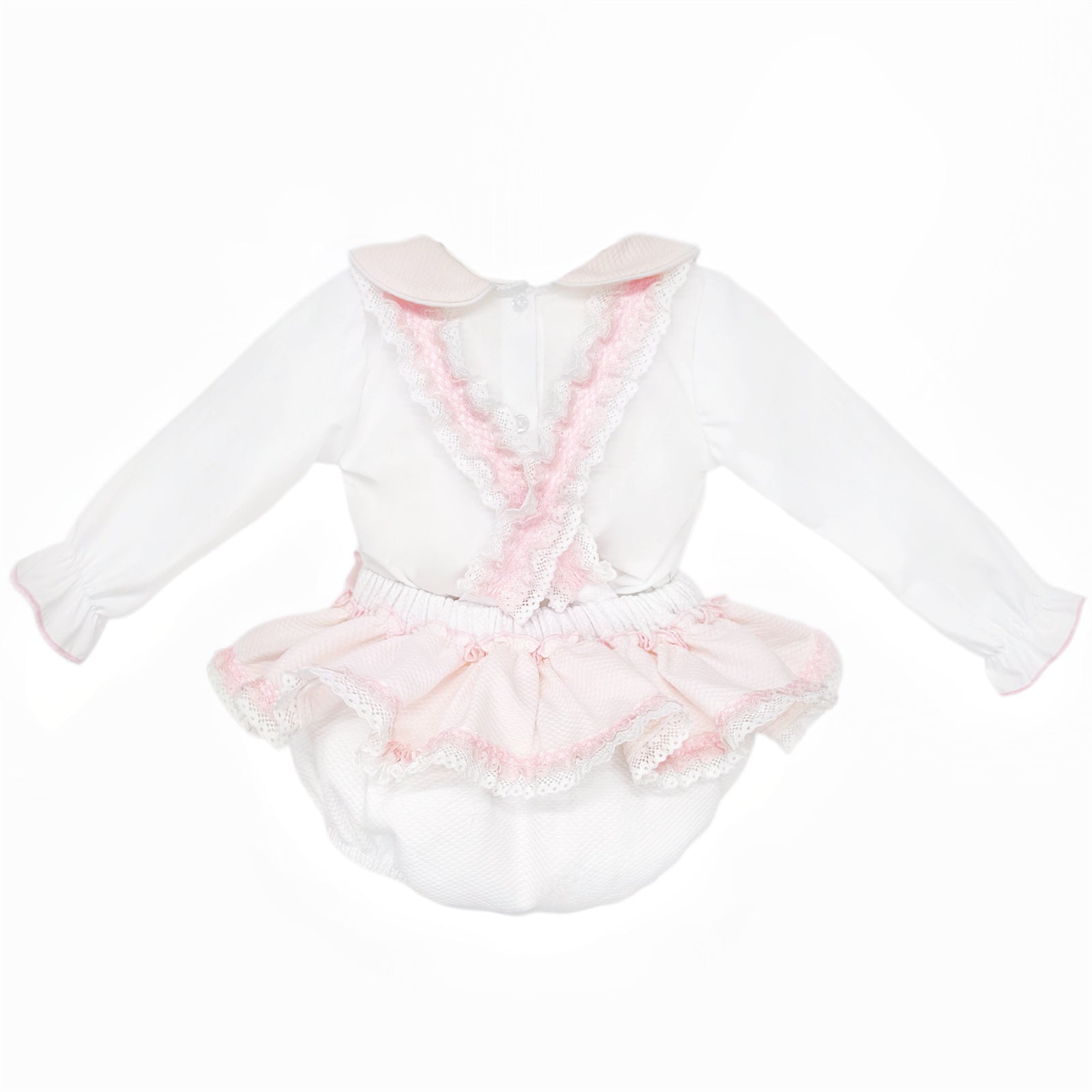 Baby Girls Pale Pink Broderie Romper and White Shirt Set, alternate view 2