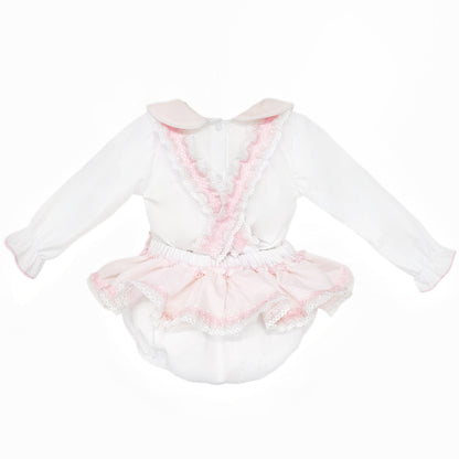 Baby Girls Pale Pink Broderie Romper and White Shirt Set, alternate view 2