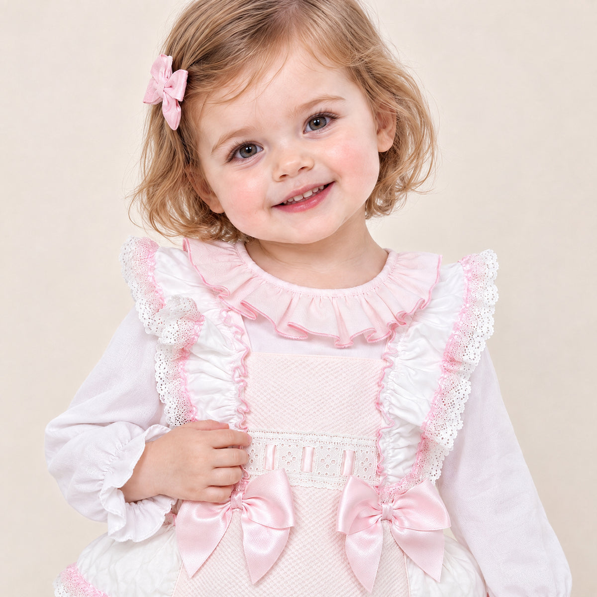 Baby Girls Pale Pink Ruffle Romper and White Shirt Set
