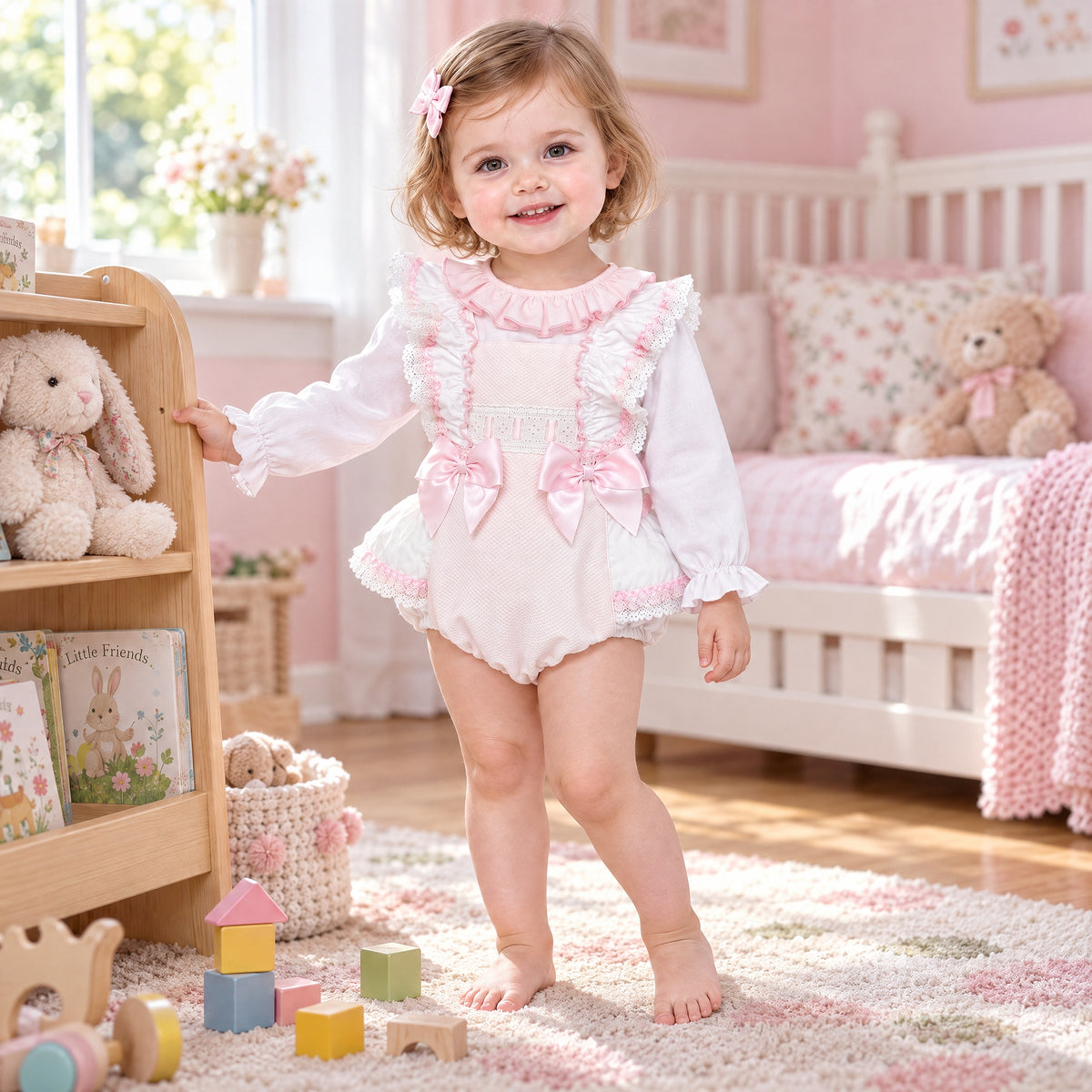 Baby Girls Pale Pink Ruffle Romper and White Shirt Set
