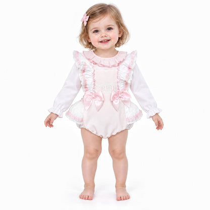 Baby Girls Pale Pink Ruffle Romper and White Shirt Set