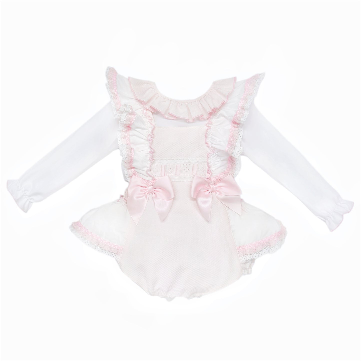 Baby Girls Pale Pink Ruffle Romper and White Shirt Set