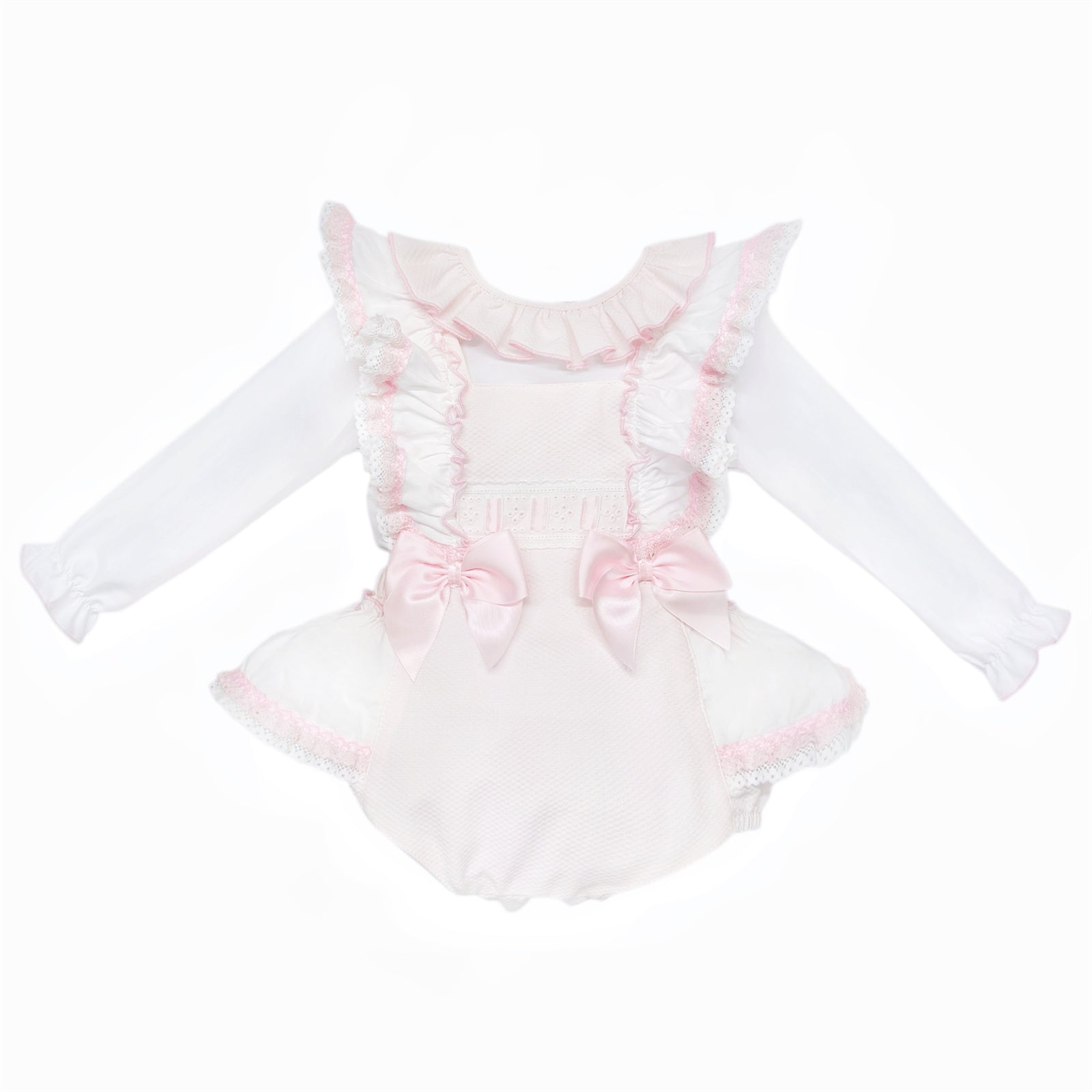 Baby Girls Pale Pink Ruffle Romper and White Shirt Set