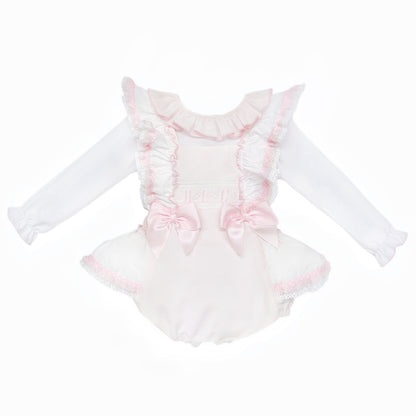 Baby Girls Pale Pink Ruffle Romper and White Shirt Set