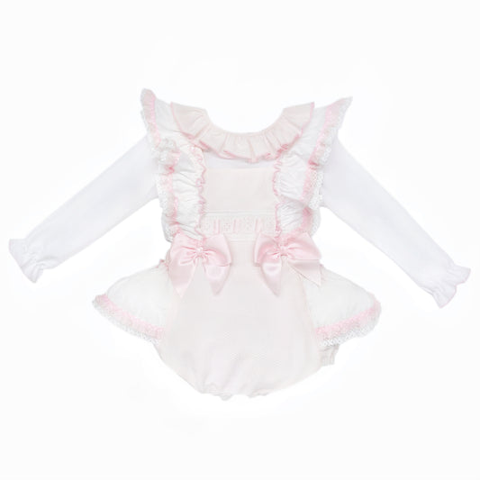 Baby Girls Pale Pink Ruffle Romper and White Shirt Set