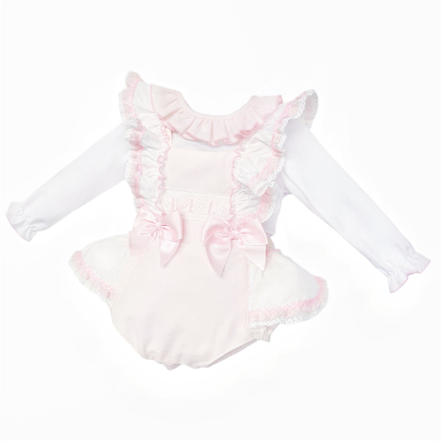 Baby Girls Pale Pink Ruffle Romper and White Shirt Set, alternate view 1