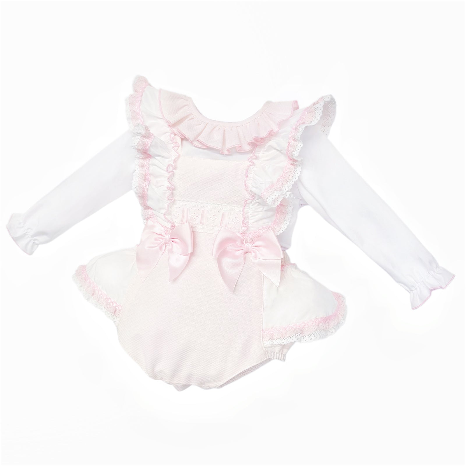 Baby Girls Pale Pink Ruffle Romper and White Shirt Set, alternate view 1
