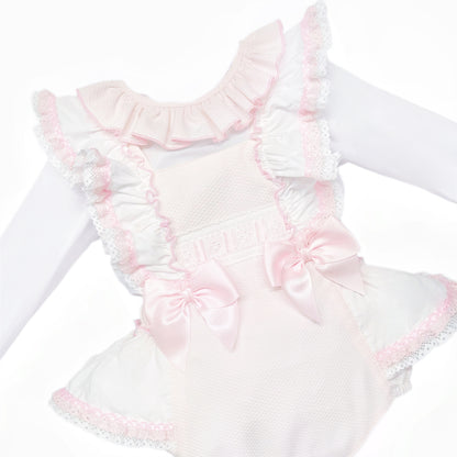 Baby Girls Pale Pink Ruffle Romper and White Shirt Set, detail view