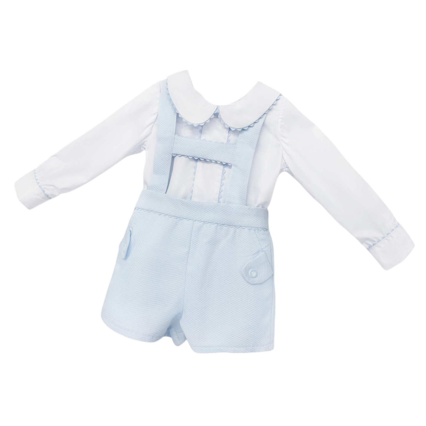 Baby Boys Pale Blue Pique Dungaree Shorts and Shirt Set, product photo alternate view