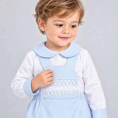 Baby Boys Pale Blue Smocked Pique Romper and Shirt Set