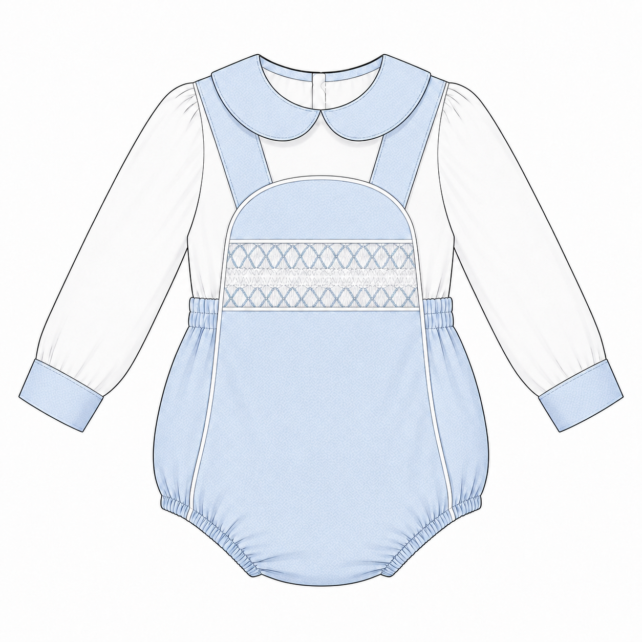 Baby Boys Pale Blue Smocked Pique Romper and Shirt Set