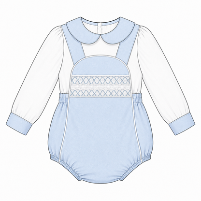 Baby Boys Pale Blue Smocked Pique Romper and Shirt Set