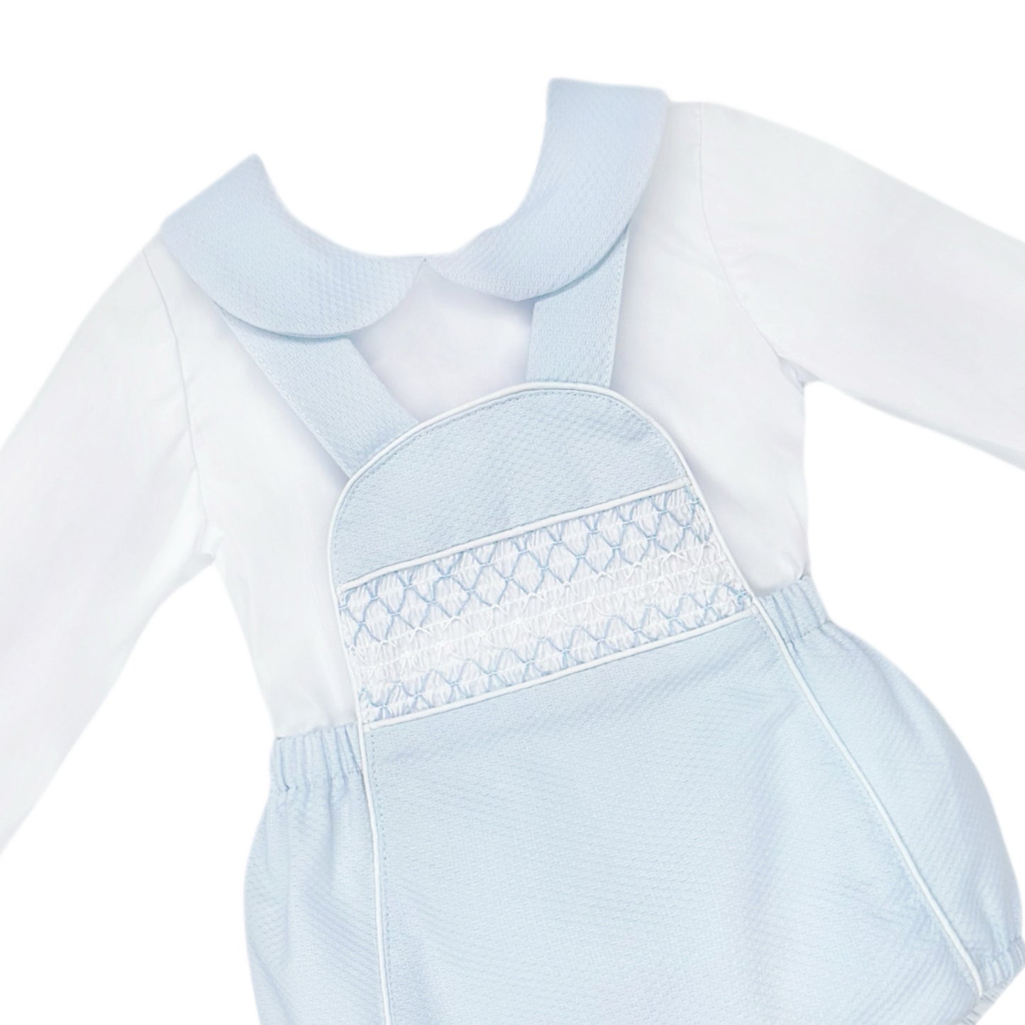 Baby Boys Pale Blue Smocked Pique Romper and Shirt Set, product detail view