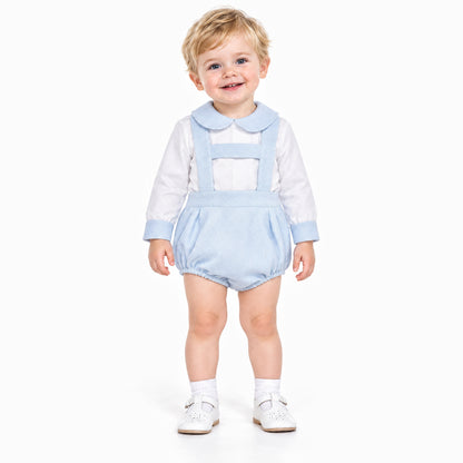 Baby Boys Pale Blue Pique Bubble Romper and Shirt Set