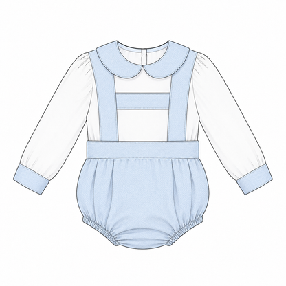 Baby Boys Pale Blue Pique Bubble Romper and Shirt Set
