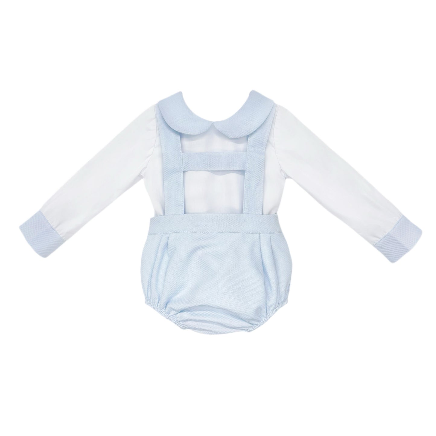 Baby Boys Pale Blue Pique Bubble Romper and Shirt Set, product photo front view
