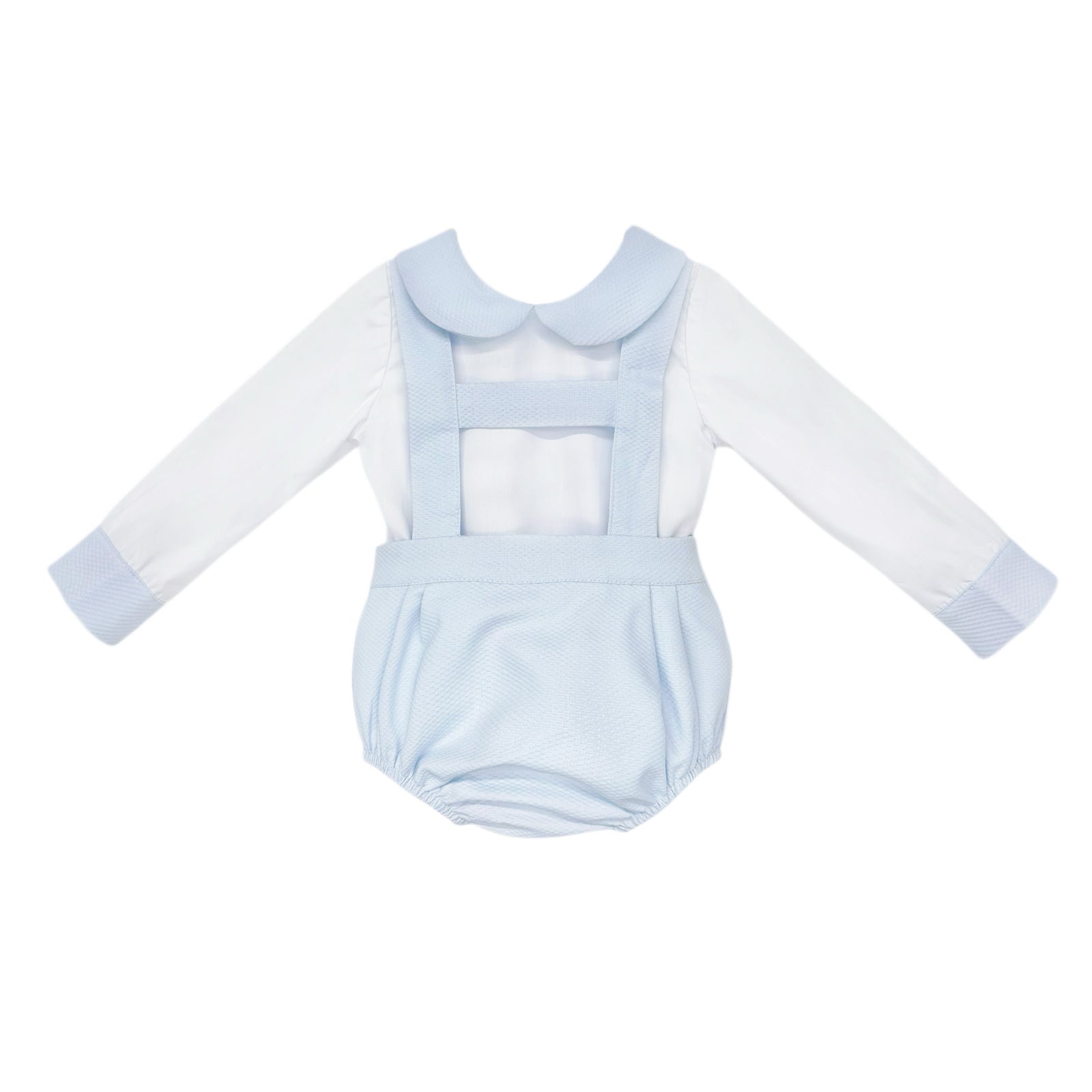 Baby Boys Pale Blue Pique Bubble Romper and Shirt Set, product photo front view