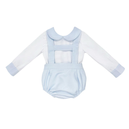 Baby Boys Pale Blue Pique Bubble Romper and Shirt Set, product photo front view