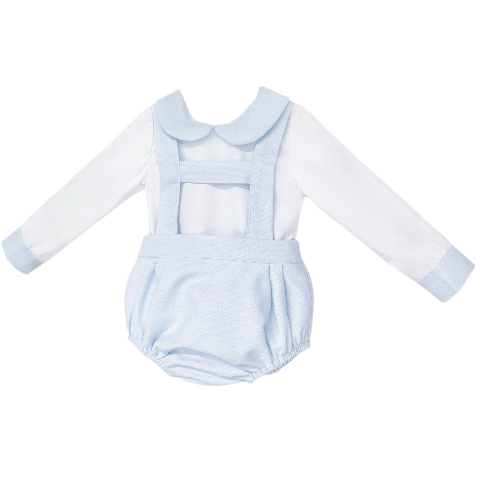 Baby Boys Pale Blue Pique Bubble Romper and Shirt Set, product photo alternate view