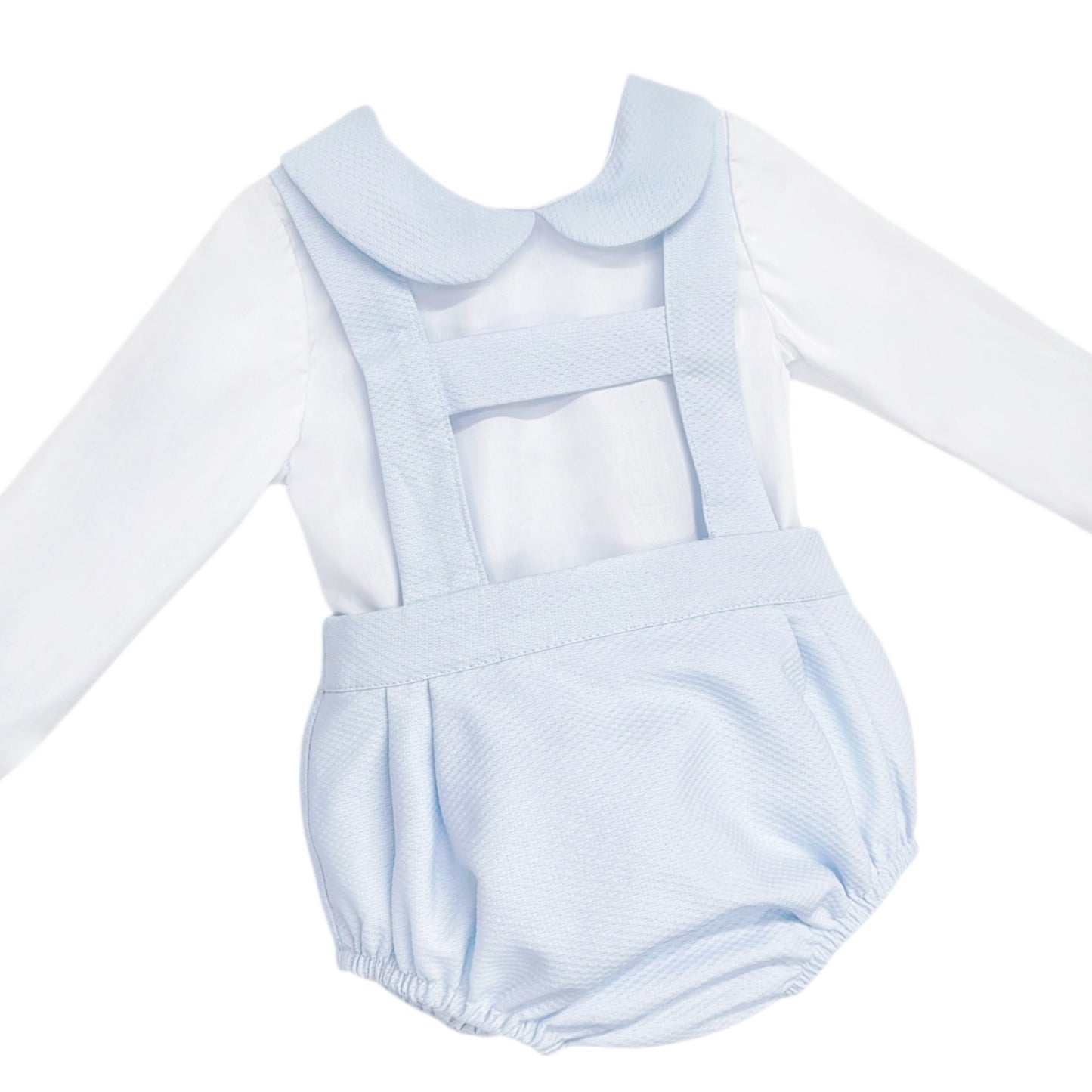 Baby Boys Pale Blue Pique Bubble Romper and Shirt Set, product detail view