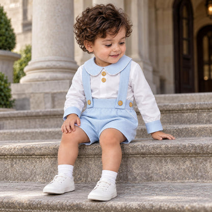 Baby Boys Pale Blue Pique Brace Shorts and Shirt Set