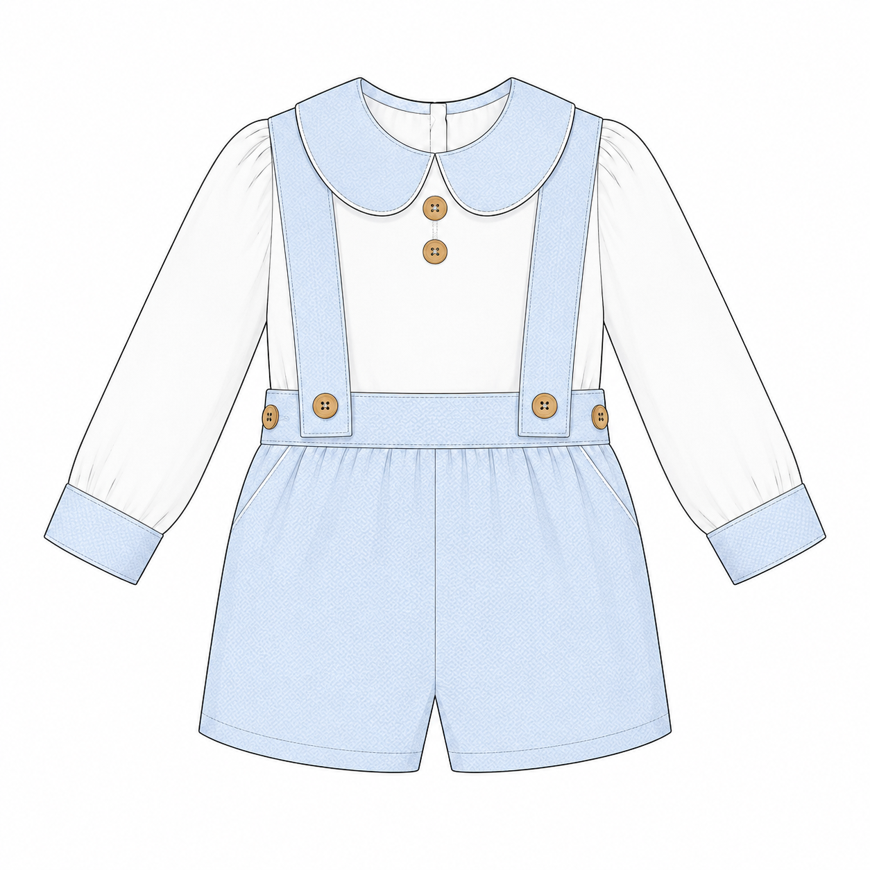 Baby Boys Pale Blue Pique Brace Shorts and Shirt Set
