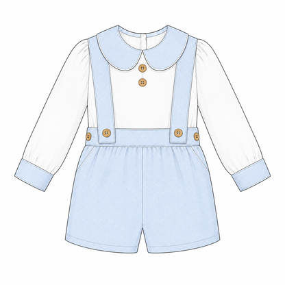 Baby Boys Pale Blue Pique Brace Shorts and Shirt Set