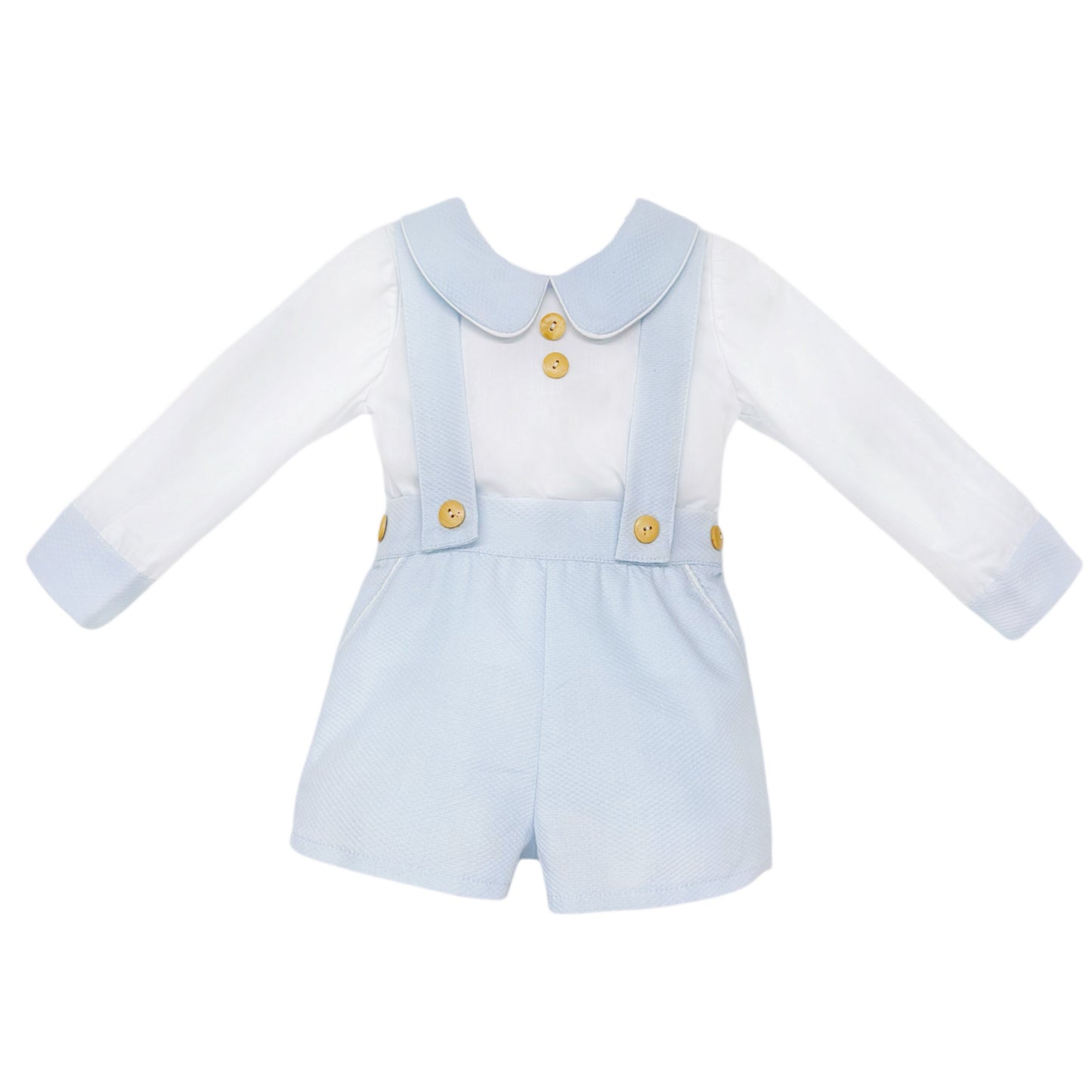 Baby Boys Pale Blue Pique Brace Shorts and Shirt Set, product photo front view