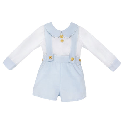 Baby Boys Pale Blue Pique Brace Shorts and Shirt Set, product photo front view