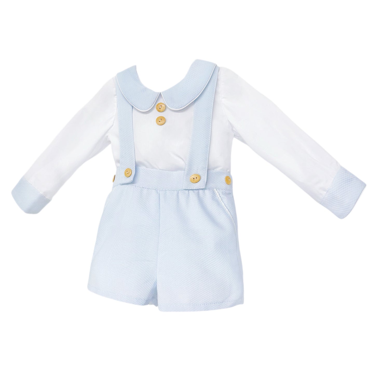 Baby Boys Pale Blue Pique Brace Shorts and Shirt Set, product photo alternate view